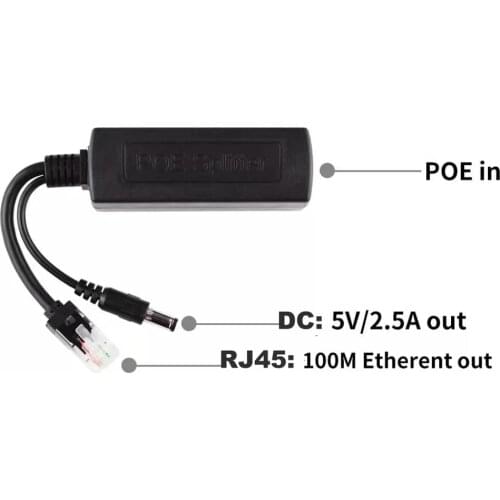 POE Splitter 48V step-down 12V network cable connector RJ45 head for security cameras install