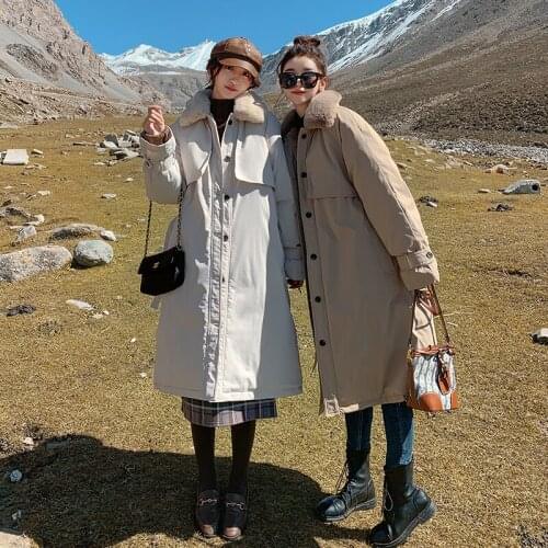 Warm Coat Jacket Belt Slim Waist Overcoat Outerwear M-2Xl Women Winter Thicken Long Lamb Wool Parkas Fur Collar Single Breasted