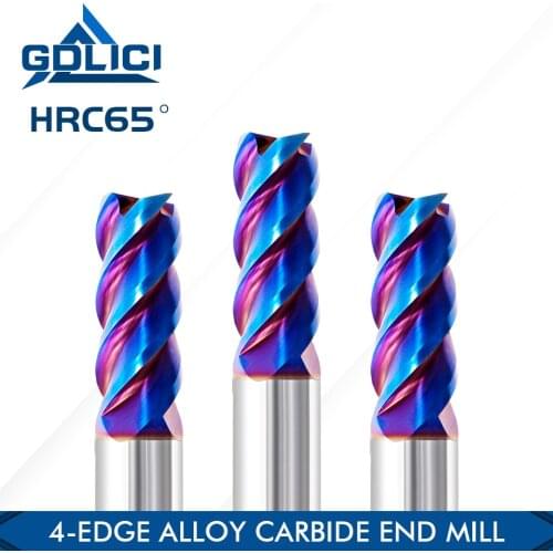 GDLICI Corner Radius End Mill HRC65 Alloy Carbide Milling Cutter for Stainless Steel Tungsten Steel CNC Cutting Tools 4 Fluets
