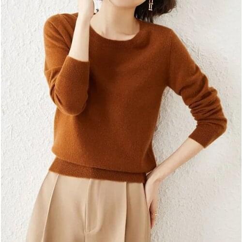 Spring, autumn and winter round-neck knitwear womens short sweater large-size loose-fitting set of solid color sweater thin