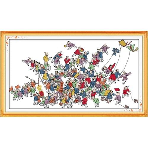 Joy Sunday Baizi Figure Character Pattern Cross Stitch 11&14CT Cross Stitch Embroidery Needlework Home Decoration Handmade Gift