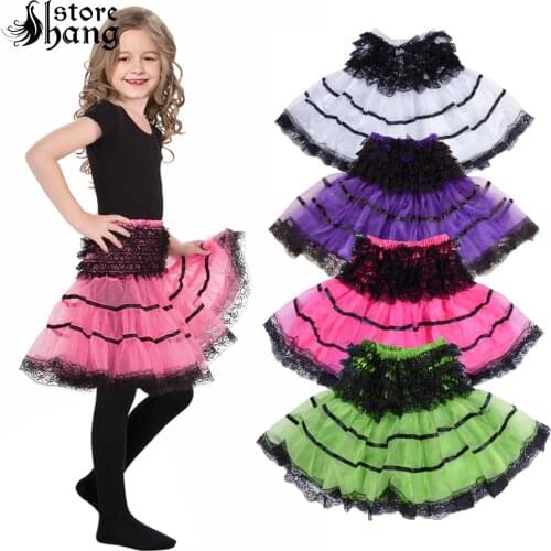 Girls Petticoat High Waist Elastic Corset Pleated Skirt Lace Crinoline Ballet Dance Dress Underskirt Fluffy Mini Tutu Skirts