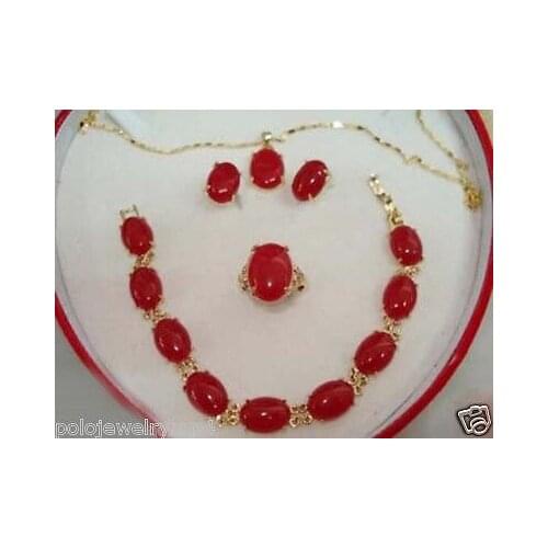 Jewelry Red Jades Bracelet earring Pendant Necklace Set plated watch wholesale Quartz jade CZ crystal