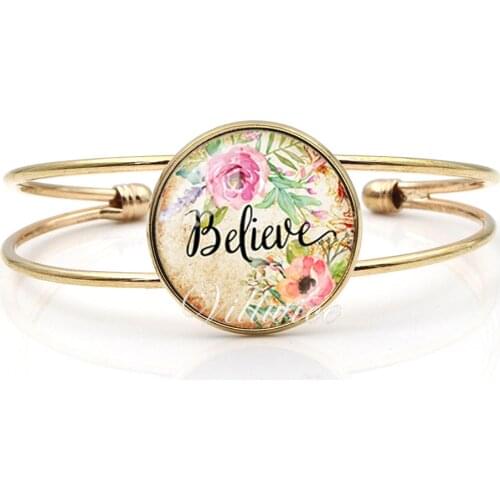 VILLWICE Fashion Scripture Belief Bangle Bracelet Glass Dome Cuff Bangles For Women Bible Verse Christian Jewelry Faith Gifts