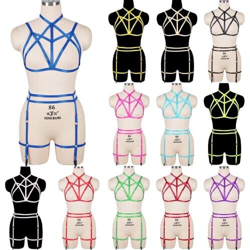 Punk Bandage Women Harness Garter Sets Goth Sexy Full Body Bondage Strap Chest Restraint Suspenders Belt Erotic Exotic Costumes