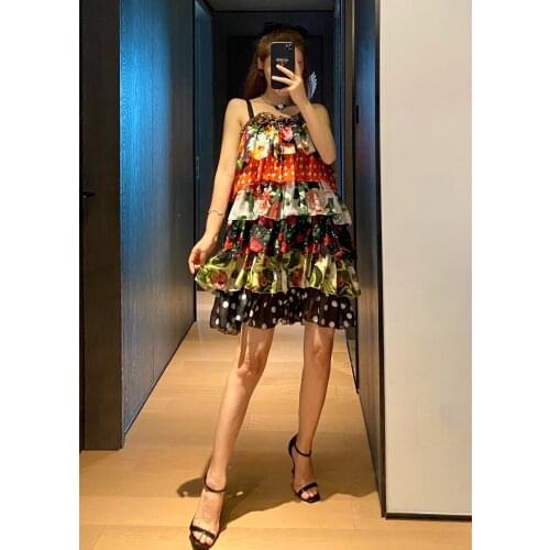 Top quality 2021 new origin design luxury pure silk Cascading Ruffle Knee-Length Spaghetti Strap Bohemian women dress