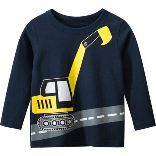 ZWF662 Boys T Shirt Tops Long-Sleeve Toddler Baby Girls Kids Children Cotton Fashion Autumn Spring Print Car for 2-7 Years