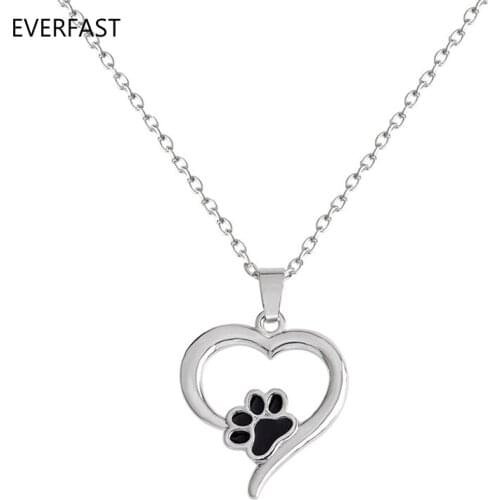 Everfast 1pc Black Oil Paw Print in Heart Pendant Necklace Love Heart Necklaces For Sisters Girls Kids Family Gift