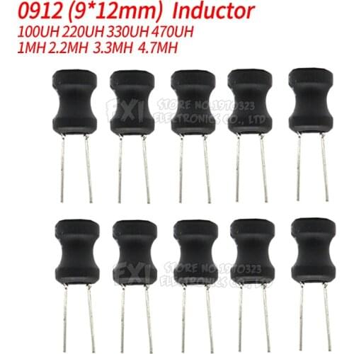 10pcs Unshielded Wirewound DIP power Inductor 0912 (9*12mm) 100uH 220uH 330uH 470uH 1mH 2.2mH 3.3mH 4.7mH I-shaped inductance