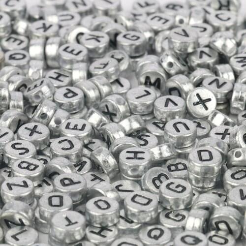 100/200/500pcs 4x7mm Mixed Grey Letter Beads Rounde Acrylic Beads for Accessories Jewellery Making 1.7mm Hole