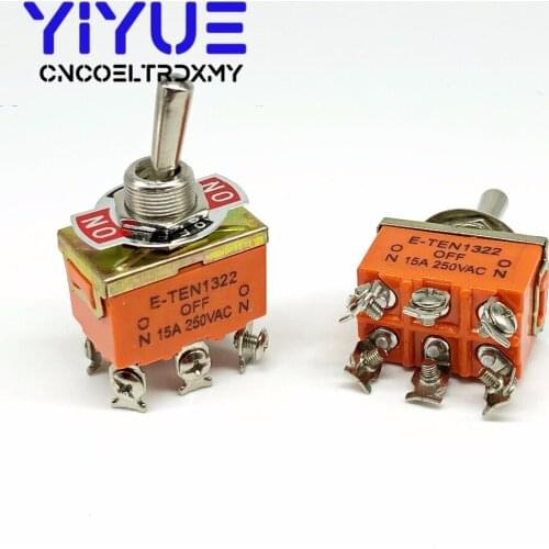 2PCS E-TEN1322 15A/250V 6 pin Waterproof Switch Cap On-Off-On Miniature Toggle Switches orange