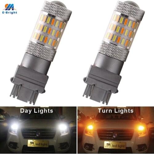 2PCS T25 P27/5W 3157 LED Car Reverese Backup Lights Switchback Dual Color White/Amber Brake Lamps 3047 3057 Driving Bulbs 4014