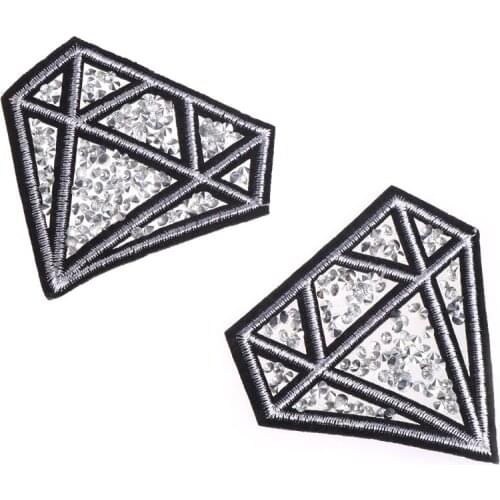 New 2PCS Hot Drilling Diamond Parches Embroidered Iron on Patches for Clothing DIY