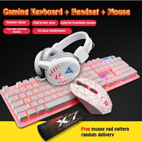4Pcs/Set K59 Wired USB Keyboard Illuminated Gaming Mouse Pad Backlight Headset LX9B