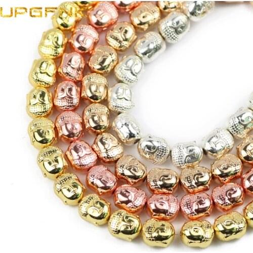 8*10mm 20pcs Gold Silvers Hematite Natural Stone Buddha head Charms Loose Spacer Beads For Jewelry Making Diy bracelet Necklace
