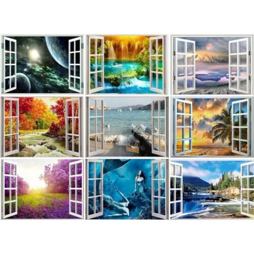 Diamond Painting Window Landscape Diy Photo Custom Own Diamond Embroidery Full Square Drill Diamond Rhinestones Planet Art Craft