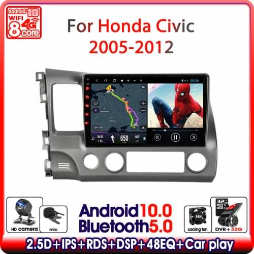10" Android 10.0 Car Radio Multimedia For Honda Civic 8 2005 - 2011 GPS 2 Din 4G wifi DSP DVD Autoradio Navigation GPS Head Unit