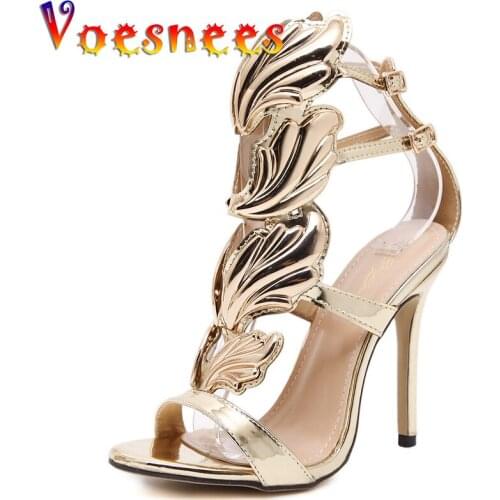 Stripper Shoes Sandals For Women 2021 Sexy Fashion Wings Stiletto Sandals Peep Toe High Heels 11cm Buckle Strap Womens Shoes