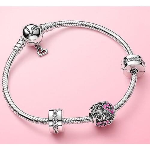 100% S925 terling Silver Red hand-painted Pandora Bracelet fashion simple high quality gifts female