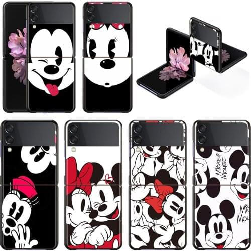 Disney Mickey Minnie Black Shockproof Cover for Samsung Galaxy Z Flip Flip3 5G Black Phone Case Shell Hard Fundas Coque Capa