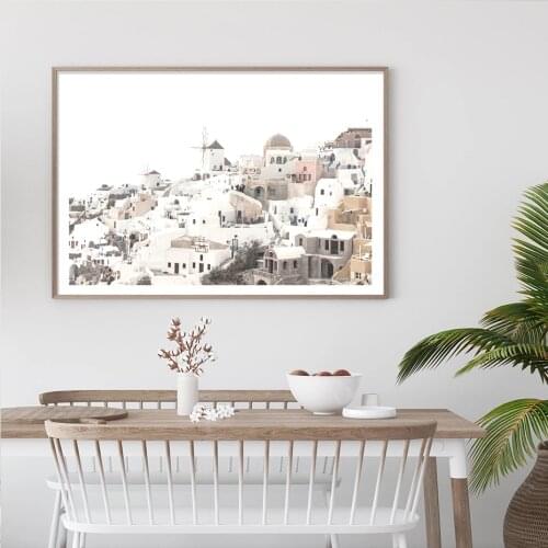 Village Oia on the Sunset Landscape Canvas Painting Poster Print Wall Art Pictures for Living Room Home Decoration NO FRAME