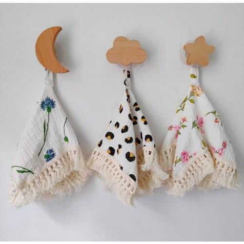 Baby Print Tassel Bibs Blanket Muslin Cotton Gauze Comfort Towel Baby Pacifier Pendant Saliva Towel Newborn Baby Accessories