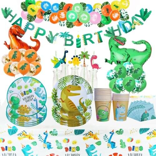 Dino Party Supplies Dinosaur Balloons Disposable Tableware Kids Boy Birthday Party Decorations Jungle Party Supplies Babyshower
