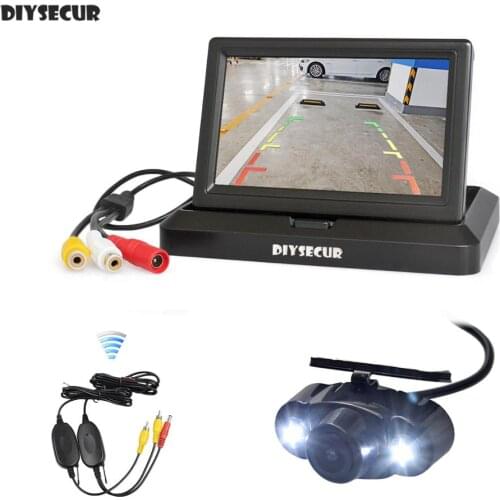 DIYSECUR Wireless 5 Inch Foldable Rear View Monitor Car Monitor Waterproof LED Night Vision Rear View Car Camera Parking Kit