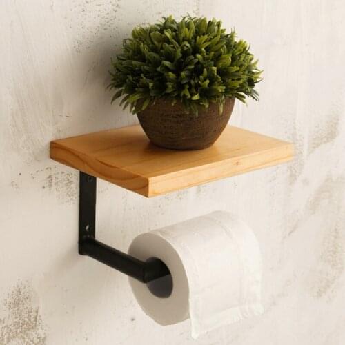 Urban Industrial wall mount wood storage shelf iron tube toilet paper holder roller restaurant bathroom decoration