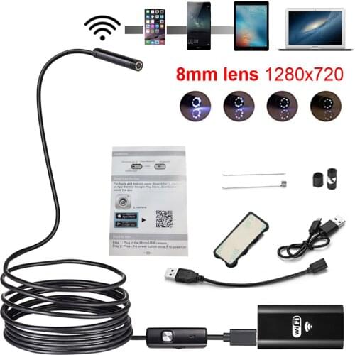 Wifi Endoscope Camera 8mm 1/2/3/5M Mini Waterproof Soft Cable Inspection Camera USB Endoscope Borescope IOS Endoscope For Iphone