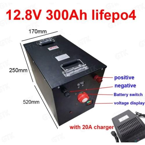 GTK Lifepo4 12.8V 300AH lithium battery 12v 300Ah with Battery switch for 3000w inverter Solar energy storage + 20A Charger