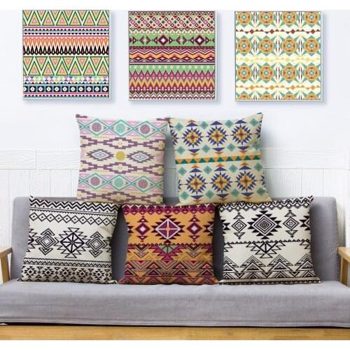 Mexico Aztec Geometry Print Pillow Cover 45*45cm Cushion Cover Cotton Linen Throw Pillows Cases Sofa Home Decor Cushion Covers