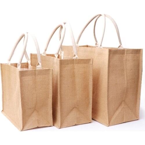 Reusable Jute Tote Bag Eco Friendly Burlap Grocery Bags for Shopping Beach LX9F