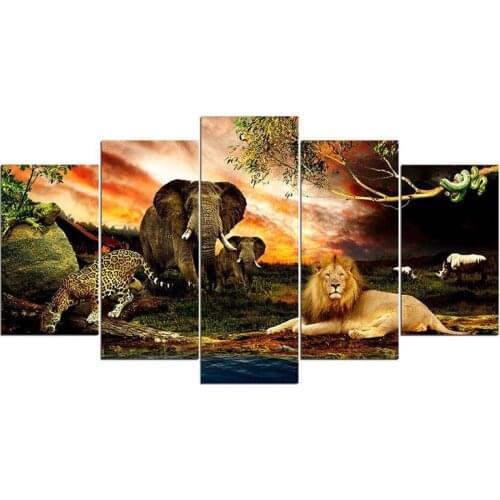 Diy Full Square Round Diamond Painting Lion Elephant Cheetah Nature Forest Modular African Wild Animal Embroidery MosaicZP-4348