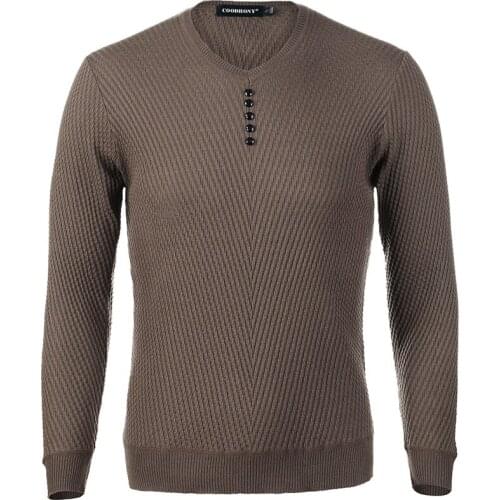 Men’s Solid Sweater V-Neck Pullover Button Striped Long-Sleeve Knitted Soft Cotton Shirt For Casual Slim Fit Hommen 2021