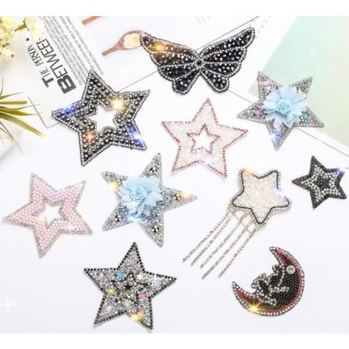 New Star Crystal Rhinestone Iron on Patches DIY Beads Patches Applique Badge For Heat Transfer Clothing Shoe Bag