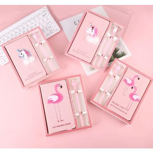 New Arrival Cute Flamingo Unicorn Cactus Notebook gel pen set with box Weekly Planner School Office Supplies Kawaii Stationery