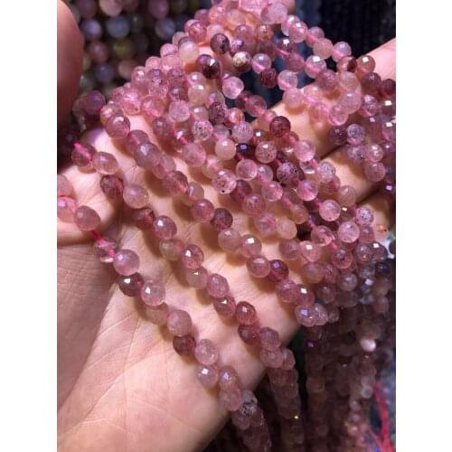 Wholesale 2string of 15.5" Strawberry Quartz Crystal Bead 6mm Faceted Round Tear Drop Gem Stone Loose Beads for Jewelry