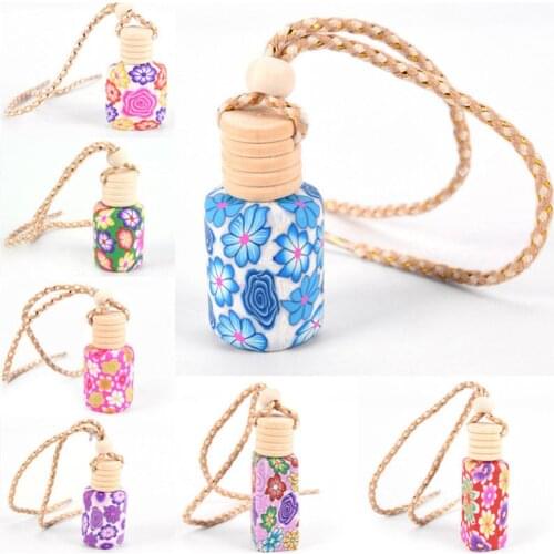 Floral Art Printed Hanging Car Air Freshener Perfume Diffuser Fragrance Bottle