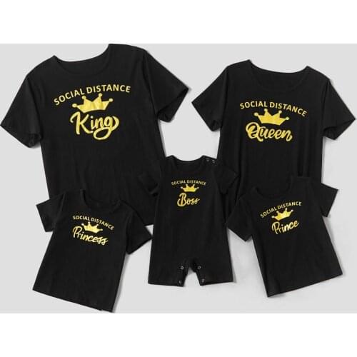 PatPat 2020 New Summer Mosaic Family Matching Cotton SOCIAL DISTANCE Crown Tops Matching Outfits Family Look Tops