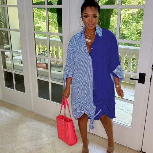 Ladies Dress Fashion Color Matching Slim Long Sleeved Shirt Dress Casual Home Street Commuter Stripe Printing Dress Women