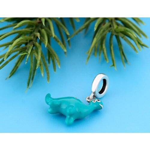 Fit Original Charm Bracelet Authentic 925 Sterling Silver Animal Green Plesiosaurus Pendant Bead For Making Women Berloque 2021