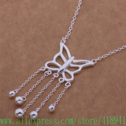 Silver Plated Necklace, Silver Plated fashion jewelry The butterfly five bead /erlanisa bsnakjua AN564