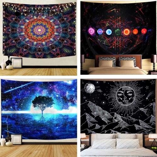 Psychedelic Tapiz Witchcraft Tapestry Indian Mandala Wall Hanging Sun Moon Space Wall Tapestry Wall Carpet Wall Cloth Tapestries