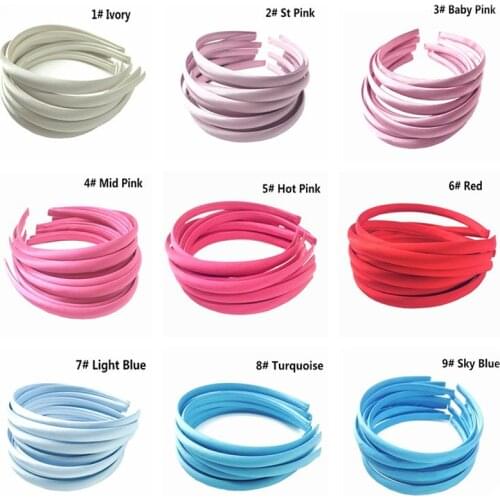 10Pcs/Lot 10mm 30 Candy Colors Satin Fabric Covered Resin Hairband Bulk Adult Girls Plastic Headband Kids Hair Loop