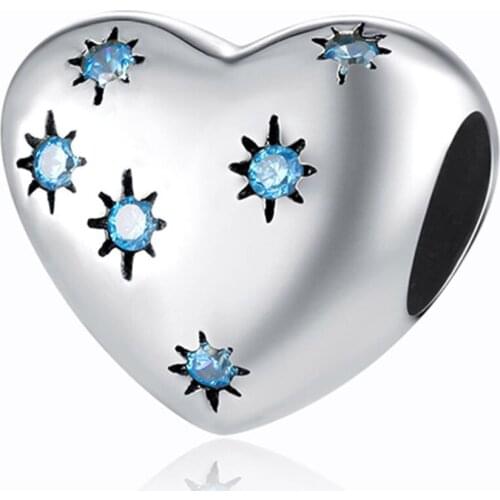 Authentic S925 Bead DIY Jewelry Blue Star Dream Wish Heart Charm fit Lady Bracelet Bangle