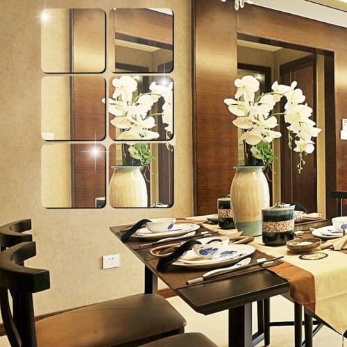 SIX PCS Square Combination paste mirror solid wall sticker decoration three-dimensional wall sticker