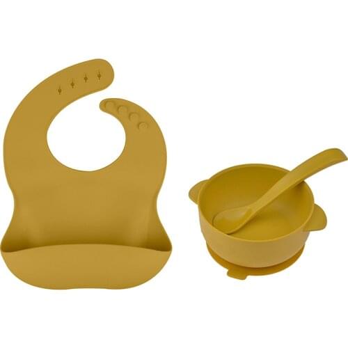 Silicone Feeding Set Children Tableware Food Grade Silicone Suction Bowl With Spoon Baby Plate Dish BPA Free Silicone Bibs