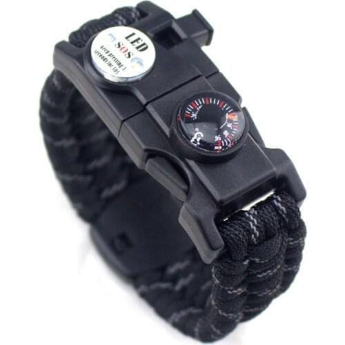 SOS LED Lights Reflective Survive emergency Umbrella Rope Bracelet Compass Whistle for Outdoor Camping Hiking