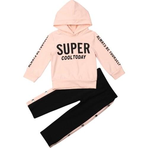 Newborn Kids Baby Girls Sports Style Outfit Hooded Tops Letters Sweatshirt Pants 2PCS Tracksuit Autumn Long Sleeve Set